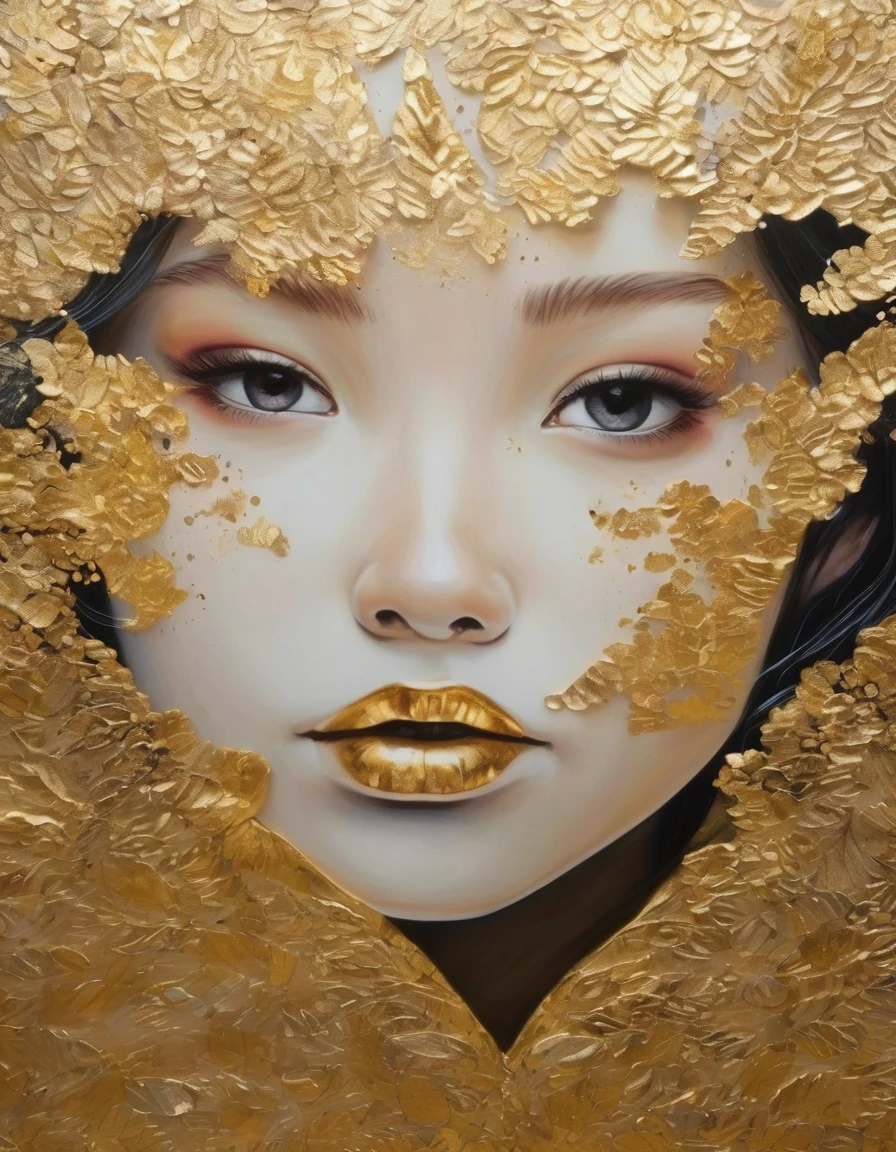 Gold Leaf Art/gold leaf art,girl,in style of Barbara Takenaga