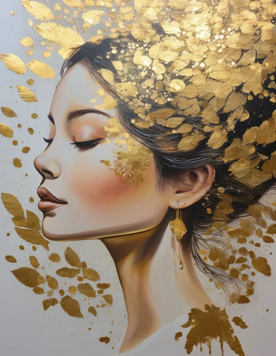 Gold Leaf Art/gold leaf art,girl,in style of Barbara Takenaga