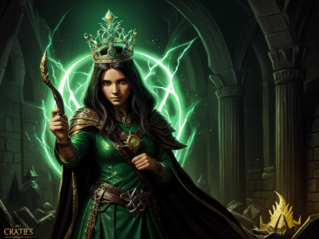 holding crown with of black ichor, sickly green light, magic item, antique crown, digital painting, fantasy art, dungeons and dragons, pathfinder cover art, D&D, magic the gathering, stylized