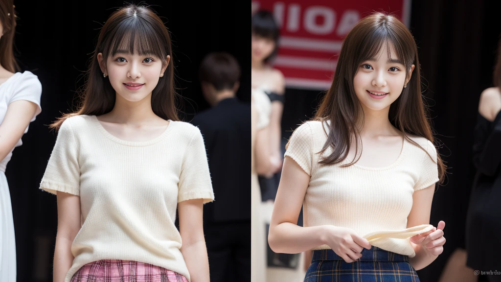 Highly detailed CG Unity 8k wallpaper、Highest quality、Ultra-detailed、masterpiece、Realistic、Photo realistic、A cute girl drawn in great detail、20-year-old、(Skirt rip)、(Roll up the skirt yourself))、White panties、Panty Focus、blush、Lips parted、Looking at the audience、Semi Body Shot、Wearing a ruffled shirt、crowd、