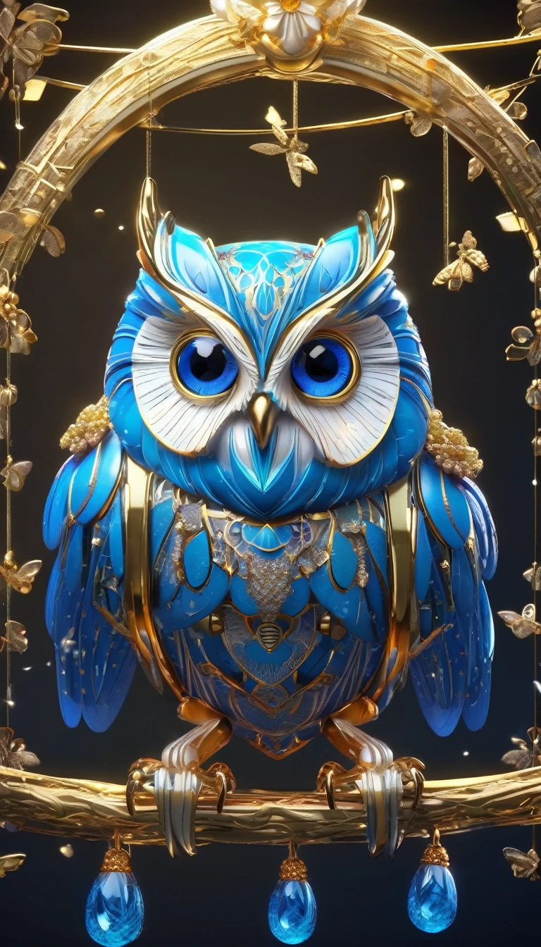 Blue eyed owl image, Unreal Engine Rendering, Very detailed , Bee Global Illumination, Exquisite and gorgeous jewelry, Popular trends on cgisociety, Motion Graphics, rossdraws Global Illumination, CG Society