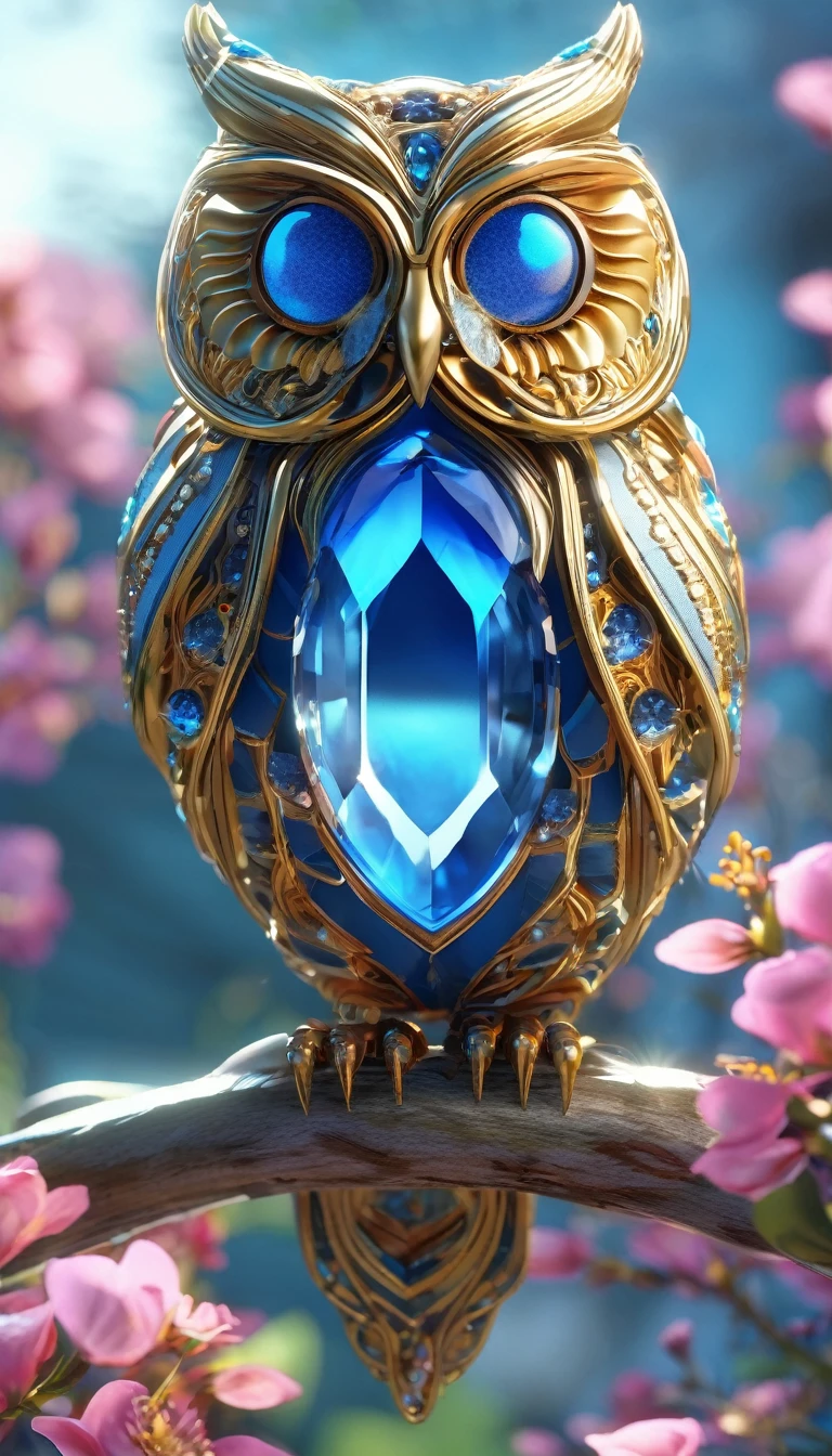 Blue eyed owl image, Unreal Engine Rendering, Very detailed , Bee Global Illumination, Exquisite and gorgeous jewelry, Popular trends on cgisociety, Motion Graphics, rossdraws Global Illumination, CG Society