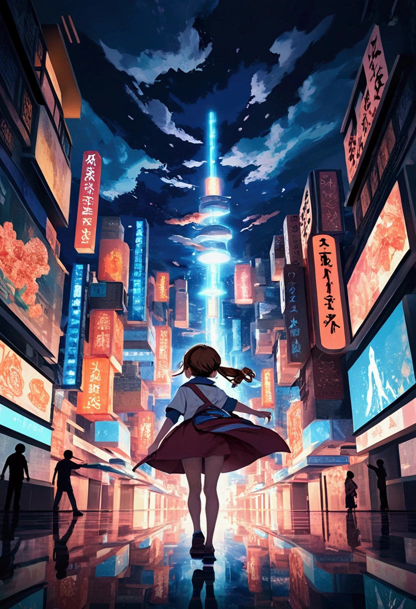 Heavy rain, metropolitan city, aqua blue color theme