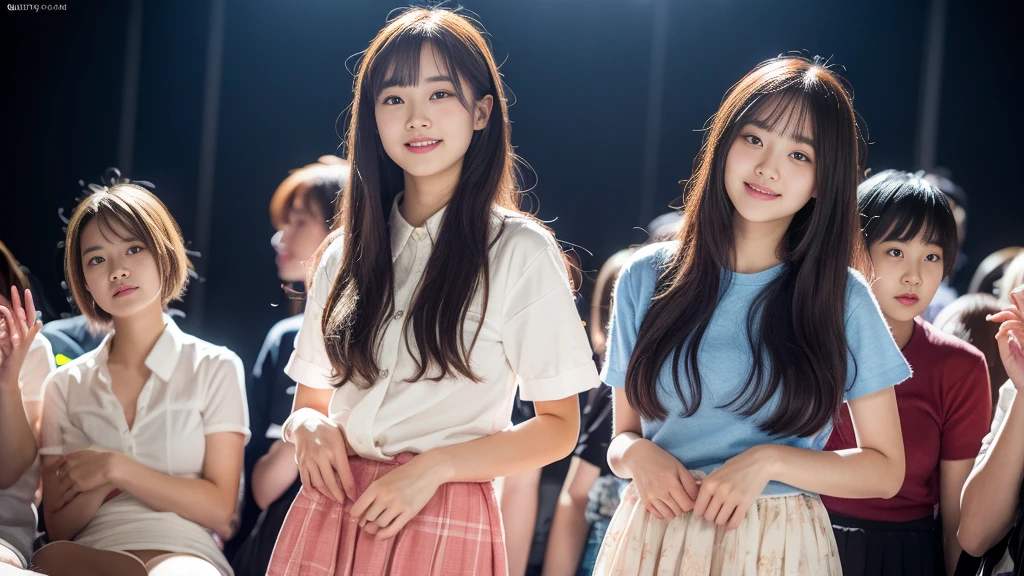 Highly detailed CG Unity 8k wallpaper、Highest quality、Ultra-detailed、masterpiece、Realistic、Photo realistic、A cute girl drawn in great detail、20-year-old、(Skirt rip)、(Roll up the skirt yourself))、White panties、Panty Focus、blush、Lips parted、Looking at the audience、Semi Body Shot、Wearing a ruffled shirt、crowd、