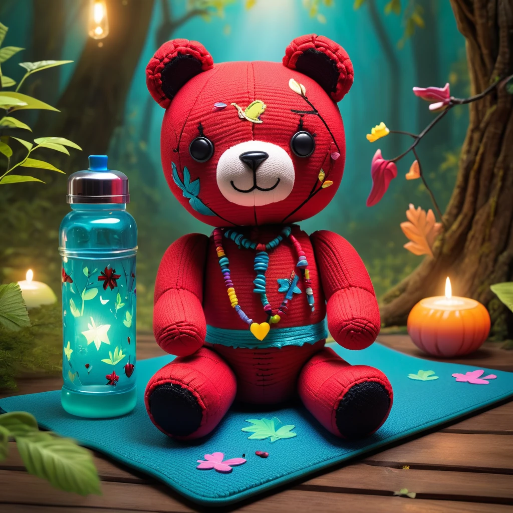 (knitted toy voodoo doll:1.6), (Voodoo Bear Exercising:1.3), (Clothing: casual workout outfit with magical paw prints:1.0), (Accessories: enchanted yoga mat, glowing dumbbells, mystical water bottle:1.2), (background: peaceful park with floating, glowing leaves and soft bird songs:1.2), best quality, masterpiece, detailed soft oil painting, detailed background, dramatic cinematic lighting, soft edge lighting, professional, dramatic lighting, hard edge lighting, ultra quality, 4k, masterpiece, best quality, 8k, ultra high definition, high resolution, extremely detailed