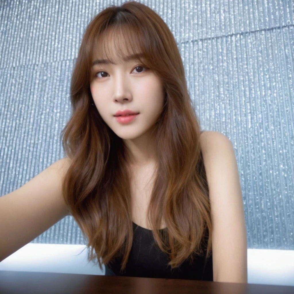 Best Quality, 8k, Masterpiece, (Portrait: 1.3), (photo realistic:1.4), (hyper realistic:1.4), Sharp Focus, looking at viewer, (smoother lighting:1.1), (increase cinematic lighting quality:0.9), realistic lighting, backlighting, light on face, ray trace, (brightening light:1.2), (Increase quality:1.4), sharp detail, (best quality real texture skin:1.4), finely detailed eyes, black_eyes, finely detailed face, 25 year old Korean woman,smiling_face