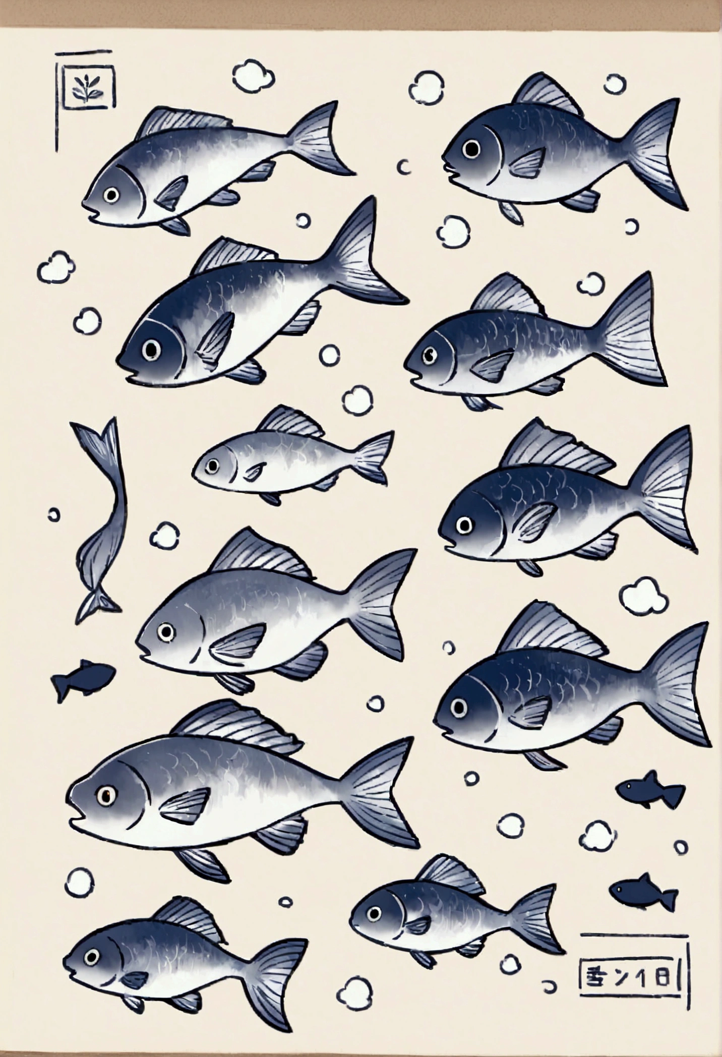 Loose Wind,cute,Background water,Line stamp,Non-human、fish:Medaka