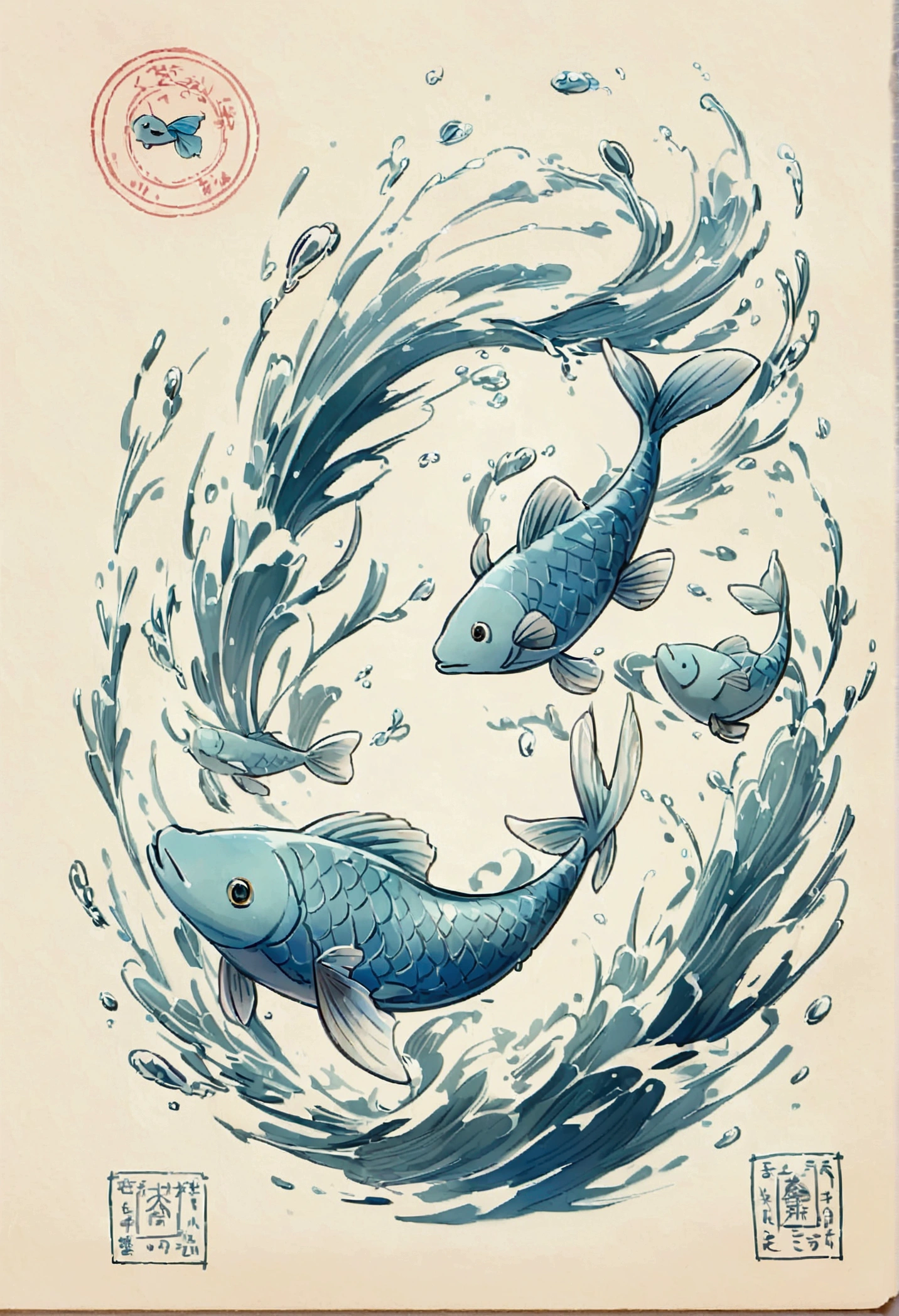 Loose Wind,cute,Background water,Line stamp,Non-human、fish:Medaka