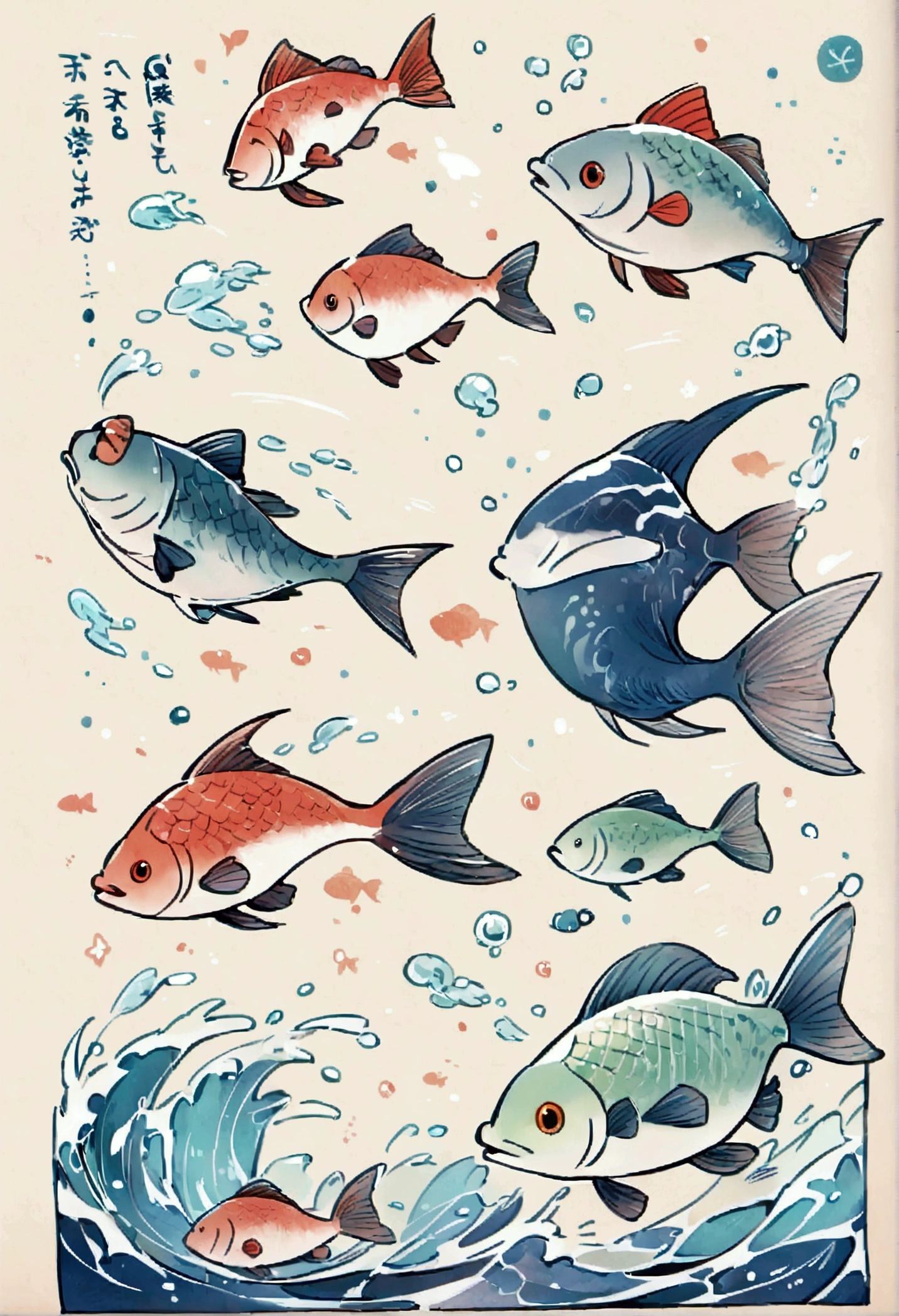 Loose Wind,cute,Background water,Line stamp,Non-human、fish:Medaka