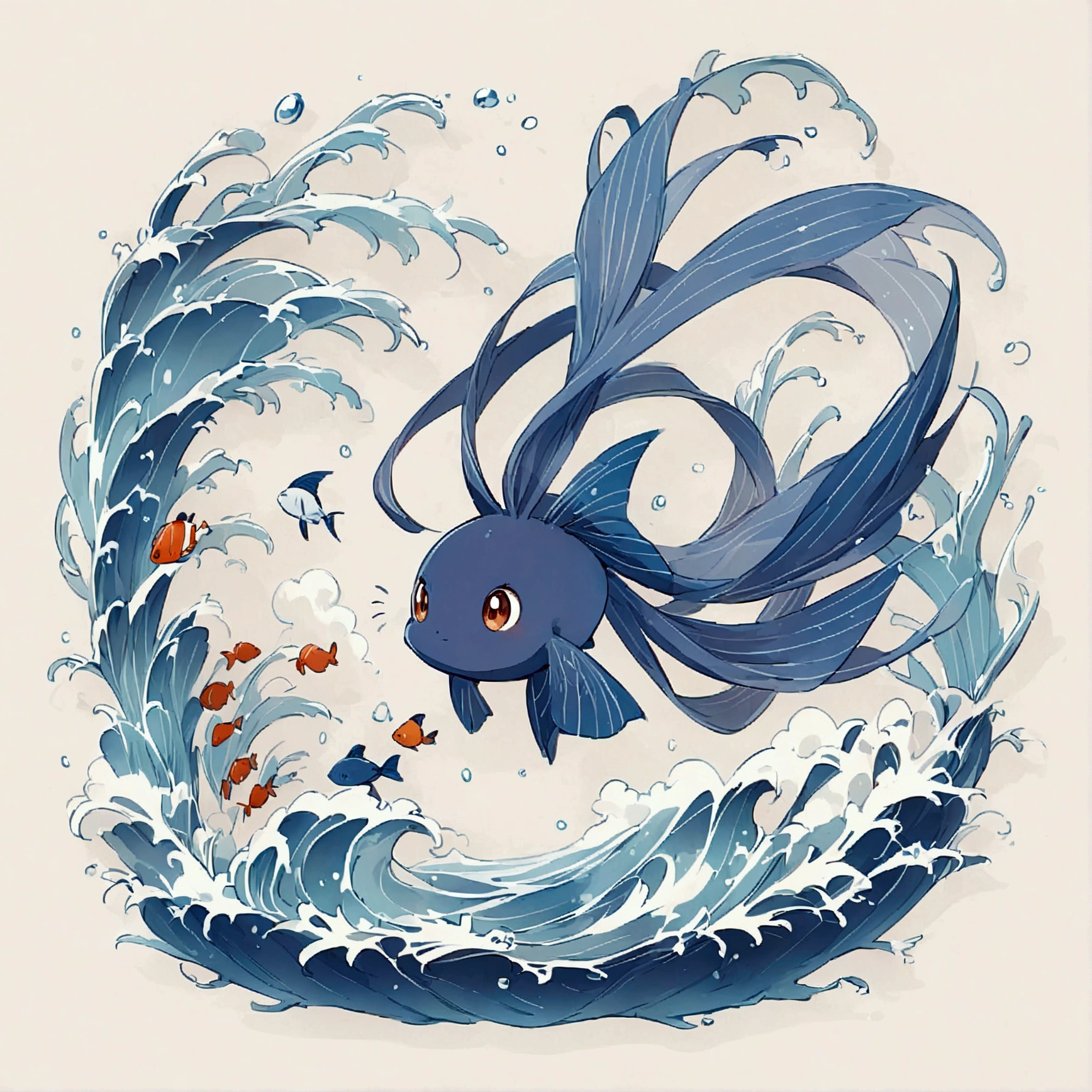 Loose Wind,cute,Background water,Line stamp,Non-human、fish:Medaka