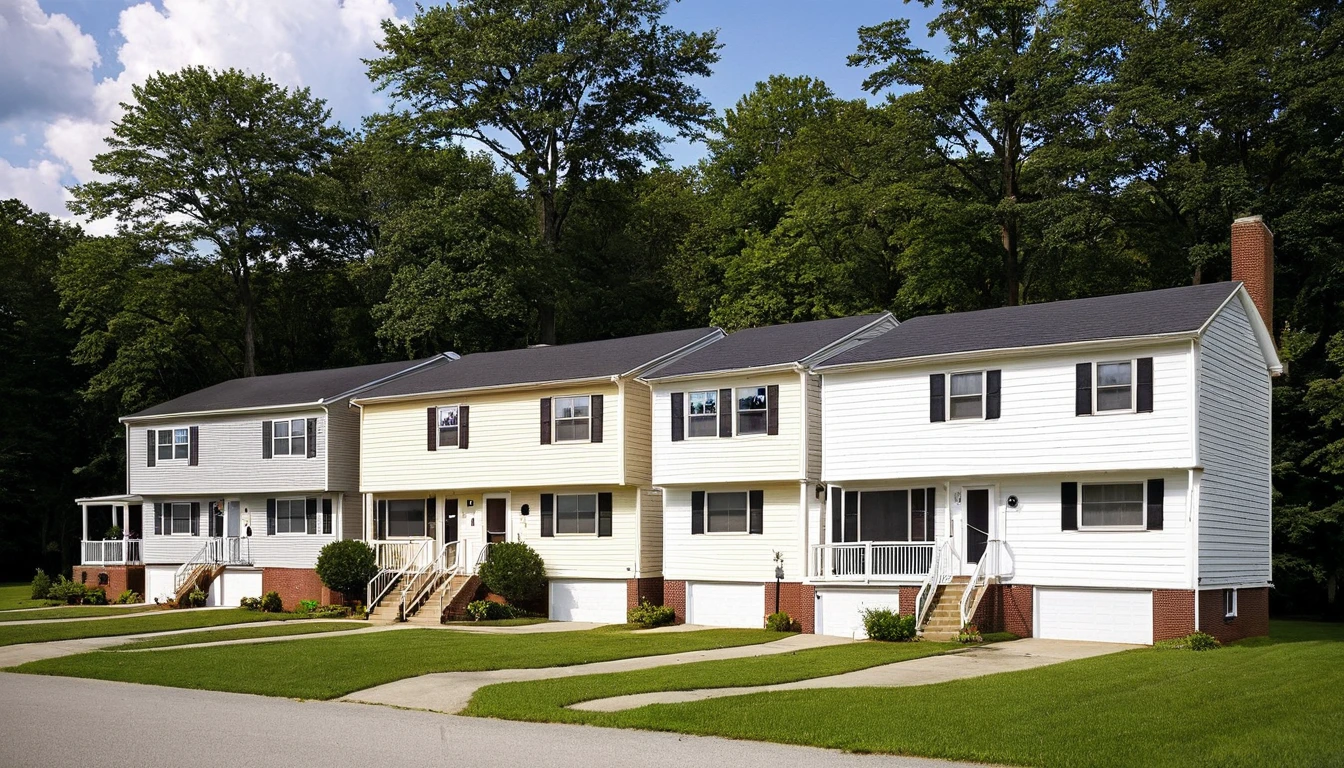 small town, condominium style houses, day
