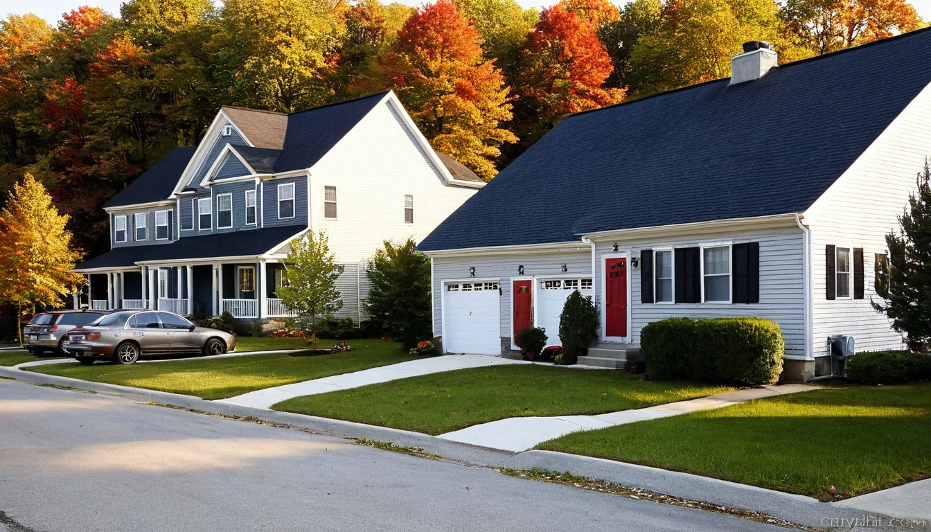 small town, condominium style houses, day