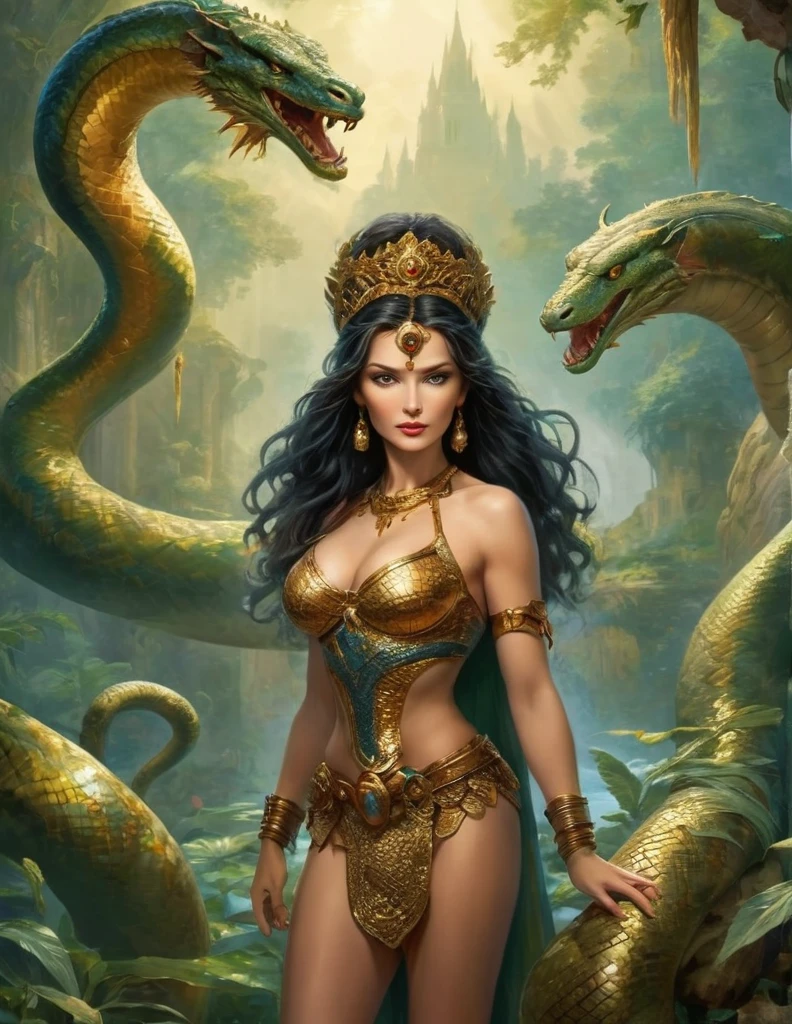 Dans le Monde de conan, Anumkhet est une Stygienne et une figure complexe et envoûtante. Elle possède une beauté ensorcelante qui attire immédiatement l'attention, avec une peau écailleuse qui brille légèrement à la lumière des torches du temple. Ses yeux captivants, d'un doré hypnotique, ont une pupille fendue semblable à celle d'un serpent, reflétant à la fois la sagesse ancienne et la cruauté prédatrice.
Ses traits faciaux sont délicats mais aussi marqués par une certaine rigueur, une détermination qui transparaît dans chaque mouvement qu'elle fait. Ses crochets, dissimulés sous des lèvres douces mais fermes, sont une indication silencieuse de la nature dualiste qui réside en elle : la beauté et le danger, l'humanité et la bête.
Anumkhet porte souvent des vêtements qui mêlent la splendeur royale à la sobriété pratique, des étoffes drapées qui suggèrent à la fois la majesté et l'humilité de sa position. Sa présence est empreinte d'un mélange de mystère et de puissance, capable d'inspirer à la fois la crainte et l'admiration parmi ceux qui la rencontrent.
Elle se déplace avec une grâce féline, mais chaque geste révèle une tension intérieure, une lutte constante pour maintenir l'équilibre entre ses deux natures antagonistes. Anumkhet incarne ainsi la quintessence de la Stygie antique : une terre de magie et de mystère, où les divinités marchent parmi les mortels et où chaque individu porte en lui les cicatrices du passé et les promesses de l'avenir.