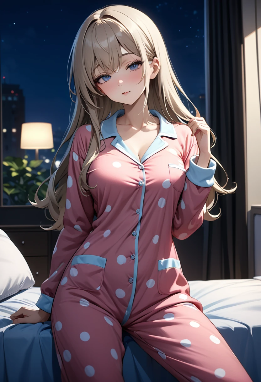 Sexy in pajamas ready to sleep, very sensual, unique with an incredible look at her apartment