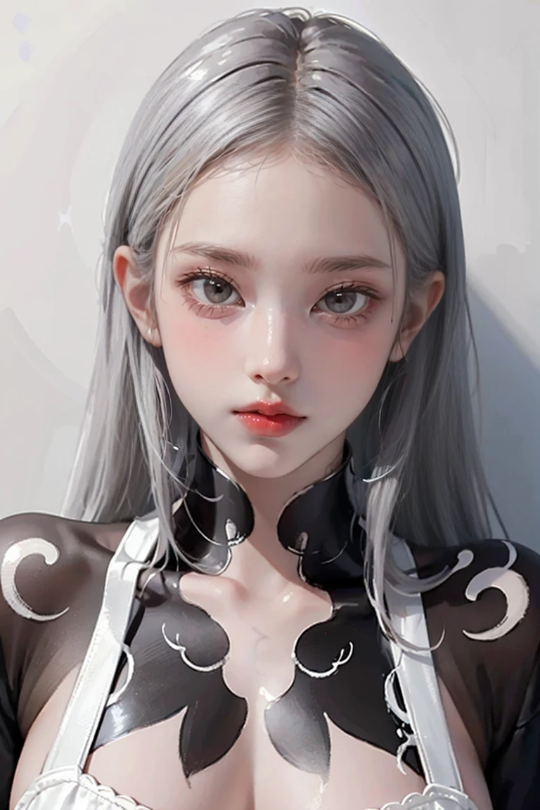 masterpiece, (Highest quality, Very detailed:1.4), (Ultra-high resolution:1.4),(Long silver hair, Spanish Curly Hair), (Sharp focus:1.3), (Very detailed:1.3), masterpiece, Highest quality, One girl, alone, (Body painting:1.4), Street wall background, View your viewers, (F cup saggy breasts), photography lighting, model, Fair skin, painting on Fair skin, Large area Body painting, Flame costume themed Body painting, ((Chest painted:1.2)),Detailed nipples