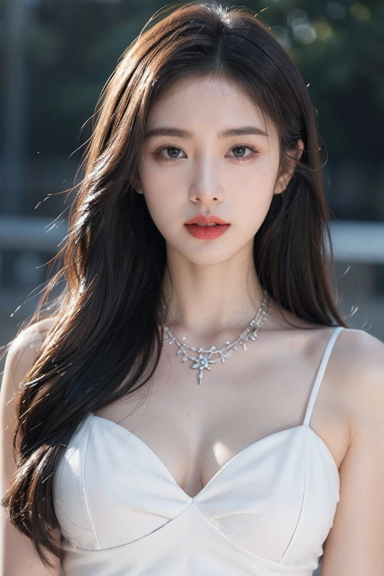 Top CG, Highest image quality, masterpiece, Gentle and beautiful girl, (185cm美女), (fit), Imperial sister, Queen temperament, White skin, Perfect facial features, Bright Eyes, Red lips, Beautiful and cold (A major breakthrough)), Beautiful and heroic, Soft and long hair, shiny, Lace, net, Visible through clear skin, wear glasses, ruby neckLace, (evening dress), 8K Image Quality, (Realistic Portraits), Characters fill the screen, (Facial lighting), ((eternal)