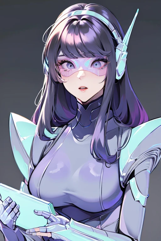 empty eyes,robotized woman ,big bust,Robot Joint ,Metal skin