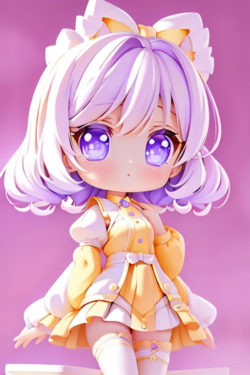 With a girl, Little、amber, , Medium Pastel Yellow White White, Luxury Fabric, Dithering, Widespread,Viewer Lucky Violet、Well-balanced large eyes、So cute!