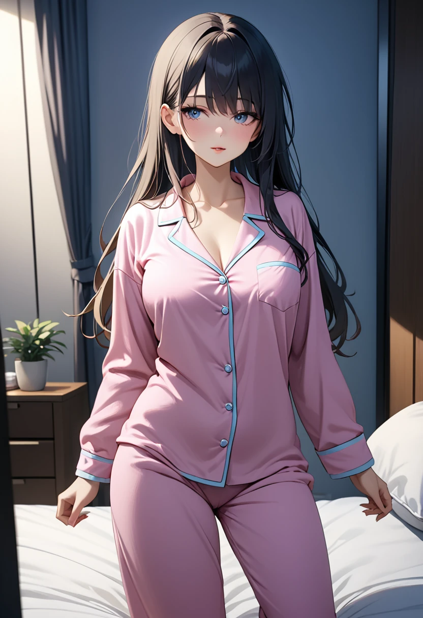 Sexy in pajamas ready to sleep, very sensual, unique with an incredible look at her apartment