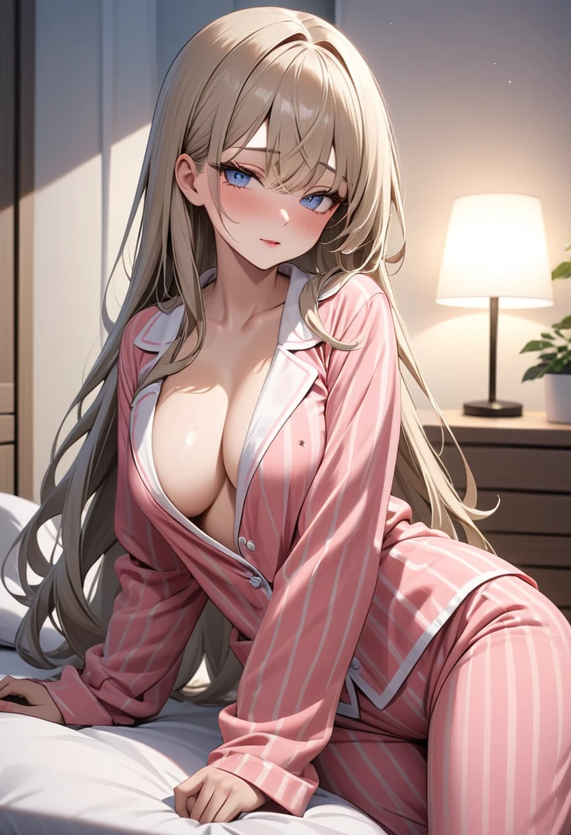 Sexy in pajamas ready to sleep, very sensual, unique with an incredible look at her apartment