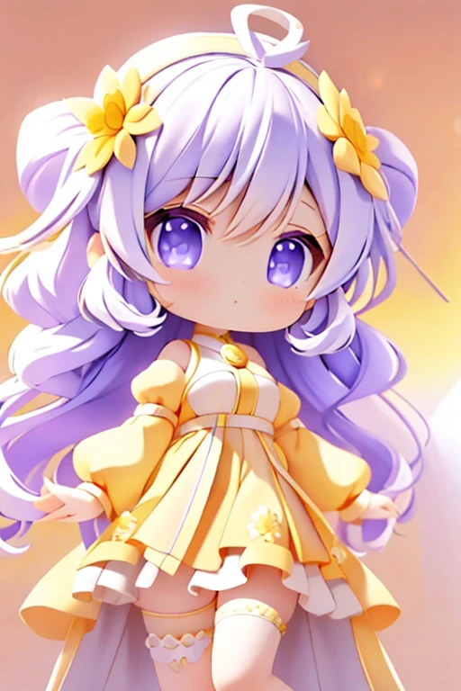 With a girl, Little、amber, , Medium Pastel Yellow White White, Luxury Fabric, Dithering, Widespread,Viewer Lucky Violet、Well-balanced large eyes、So cute!、Sun Flower