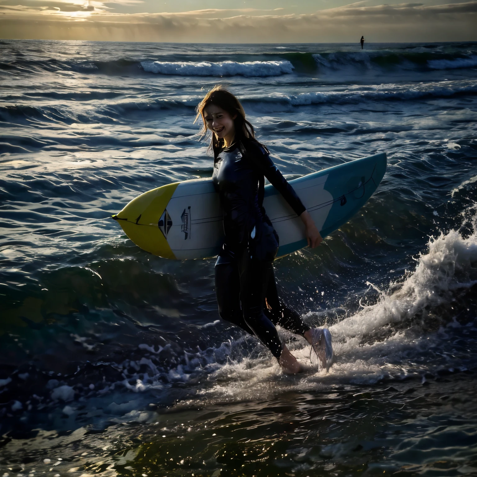 (ZoomedOut:1.28, Wide-shot) ZoomLayer (Epic photo of surfer magazine:1.37). (Full of Water, Everything Wetted:1.4) WetHair (extremely detailed Cute Girl)(SparklingHighlights:1.28), Dynamic Joyful Expressions LifeLike Rendering (ManoErina:1.0) . Overflowing Gigantic Sideboob (Clearly Visible Beautiful Breast to Buttocks Line) Tiny and Roundly Butt, Detailed wet clothing texture, (Sloppy Surfboard:-1.2) Riding on waves, Sparkling water, TyndallEffect(Starry Water Particles:1.32), Whole Body proportions and all limbs are anatomically accurate