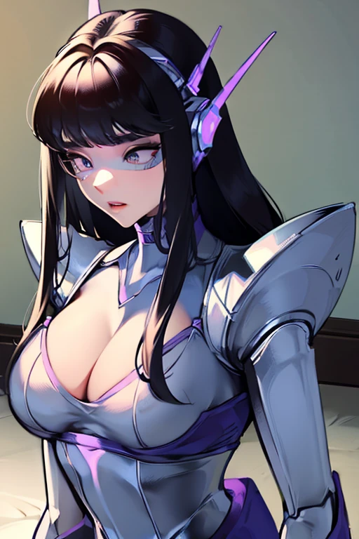 empty eyes,robotized woman ,big bust,Robot Joint ,Metal skin