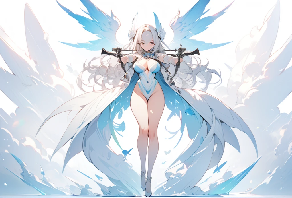 ((Masterpiece, top quality, high resolution)), ((highly detailed CG unified 8K wallpaper)), (huge stunning goddess shot, very hot and sexy, jaw-dropping beauty, perfect proportions, beautiful body, slim body beauty:1.3), Cupid drawing a bow, the tip of the arrow is heart-shaped, aiming at the viewer, full body,