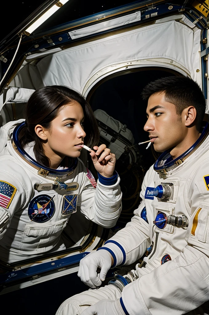 astronaut and girl smoking in space