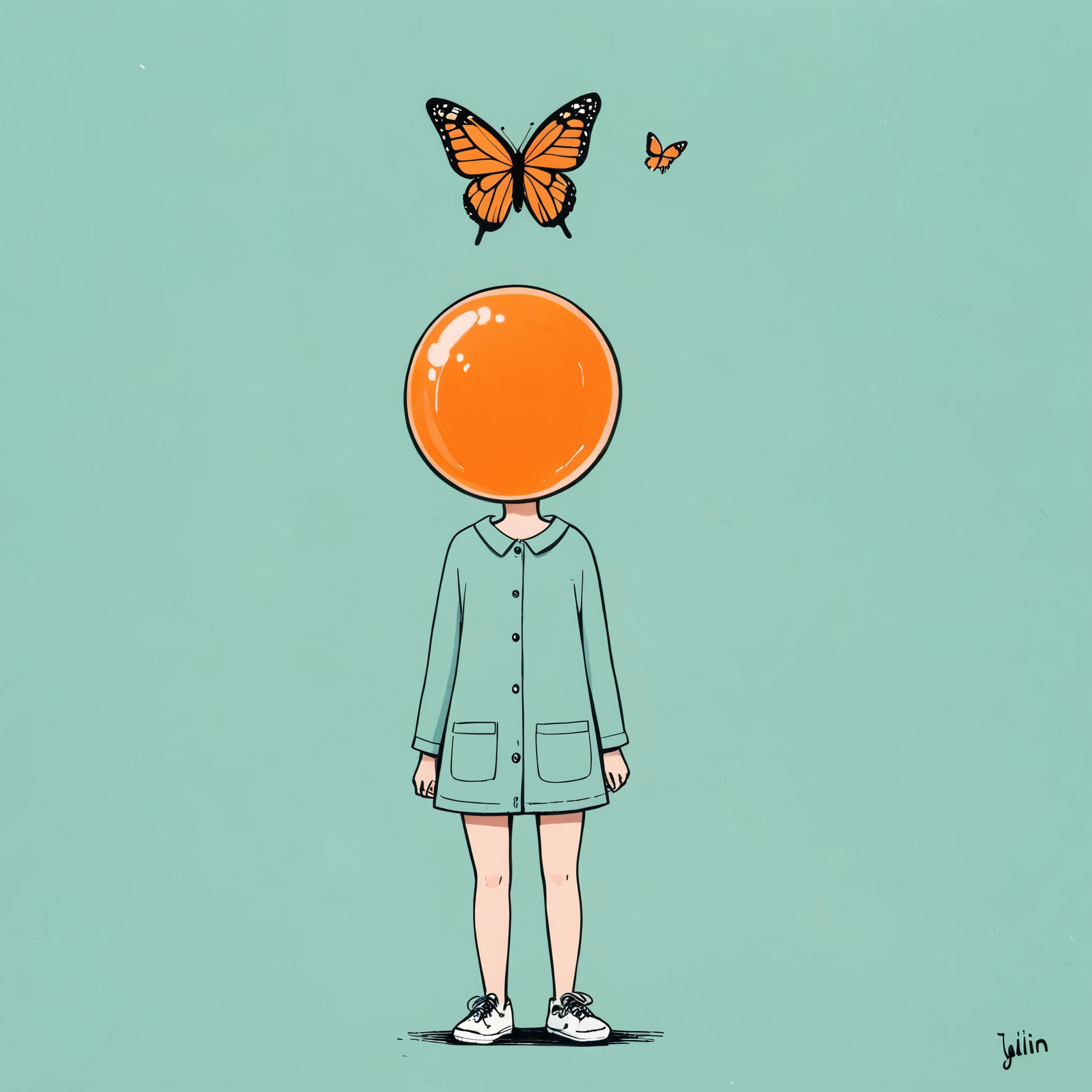 1girl, Gummy gum and butterfly,in style of Jean Jullien,cutest,Minimalist style