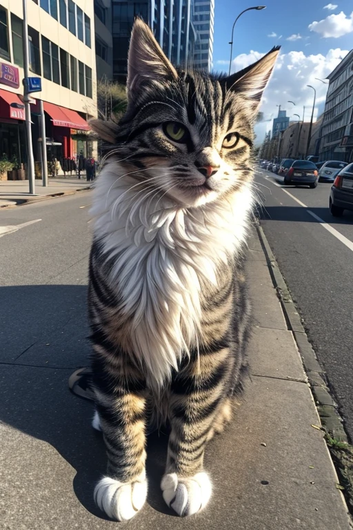 Giant Cat, Fluffy cat,Cute Cat, Bast
masterpiece,Highest quality,8k,High resolution,
Fantastic,cute,amazing,
Please draw a giant cat in a city. Playing with a ball of Yarn