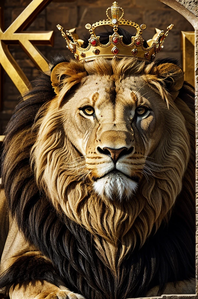 A lion with a crown and some letters that say "Epic King"