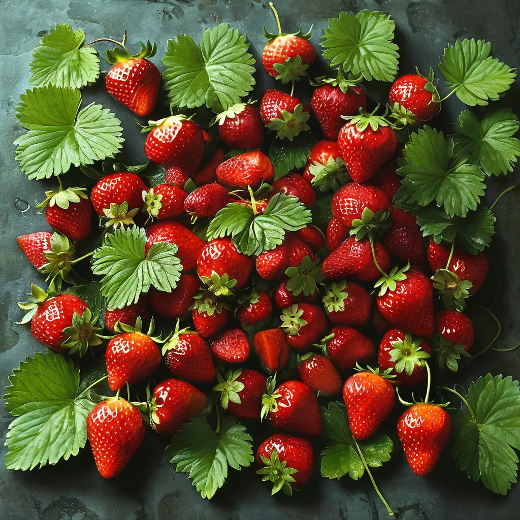 a sprig of very fresh strawberry fruit