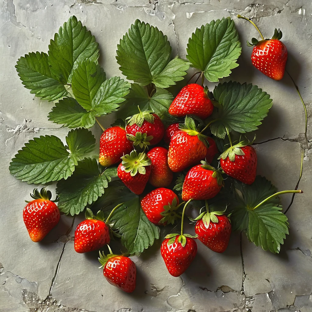 a sprig of very fresh strawberry fruit