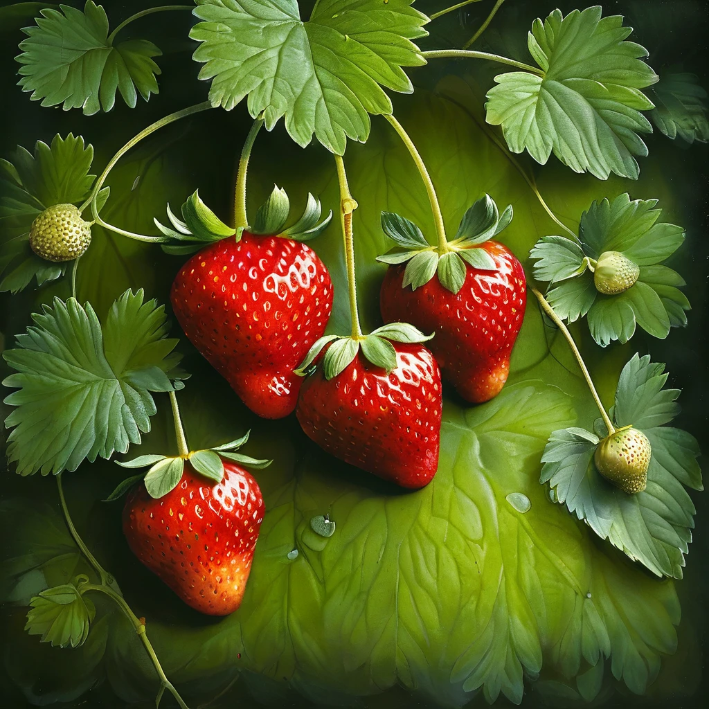 a sprig of very fresh strawberry fruit