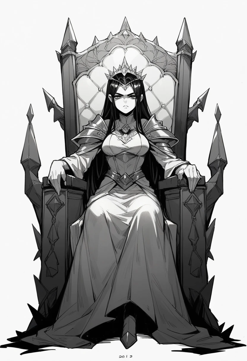 Faceless king in a throne. Black and white drawing