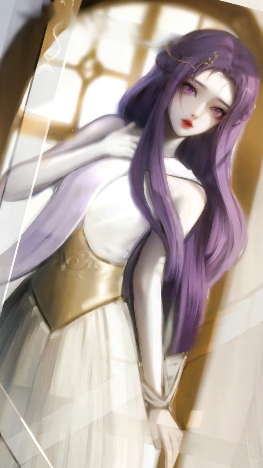 Purple hair, pink eyes