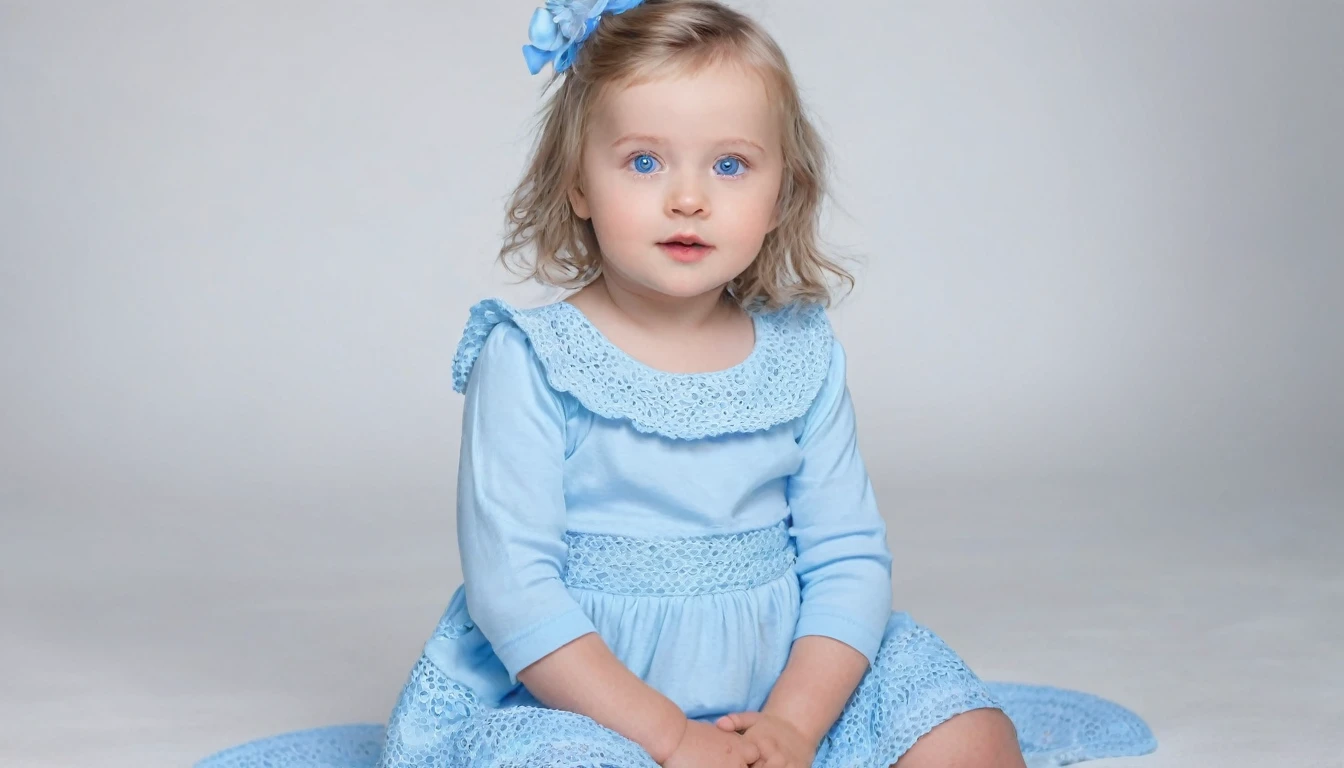 Cute girl with baby face, charming blue eyes ,looking tha cameramen full body wue