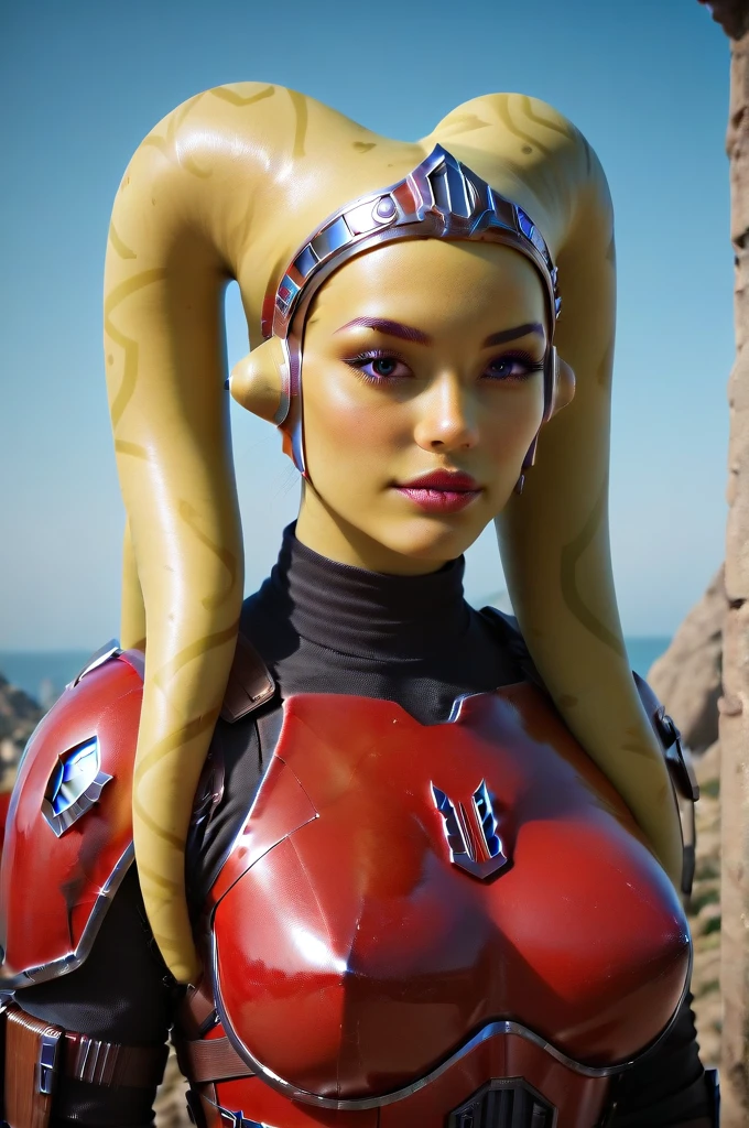 a fall body ((female twi'lek ))mandalorian, beautiful detailed eyes, beautiful detailed lips, extremely detailed face, long eyelashes, mandalorian armor, sci-fi, cinematic lighting, dramatic, epic, intricate details, hyper-realistic, 8k, high-quality, photorealistic