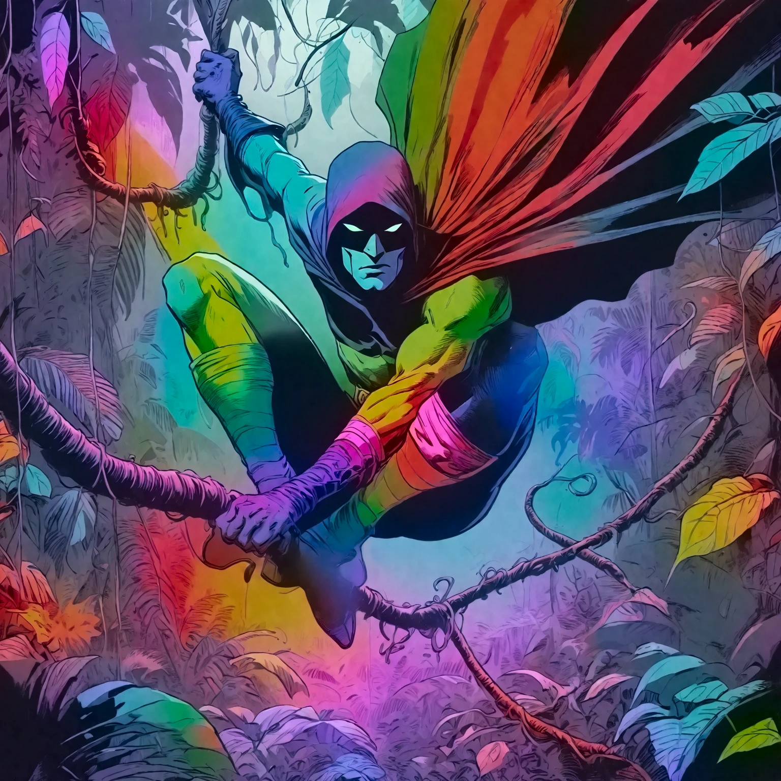 nighttime, darkness, low level neon glow, translucent, thermal iridescence effect, glitch, distortion, roygbiv, no light source, overwhelming