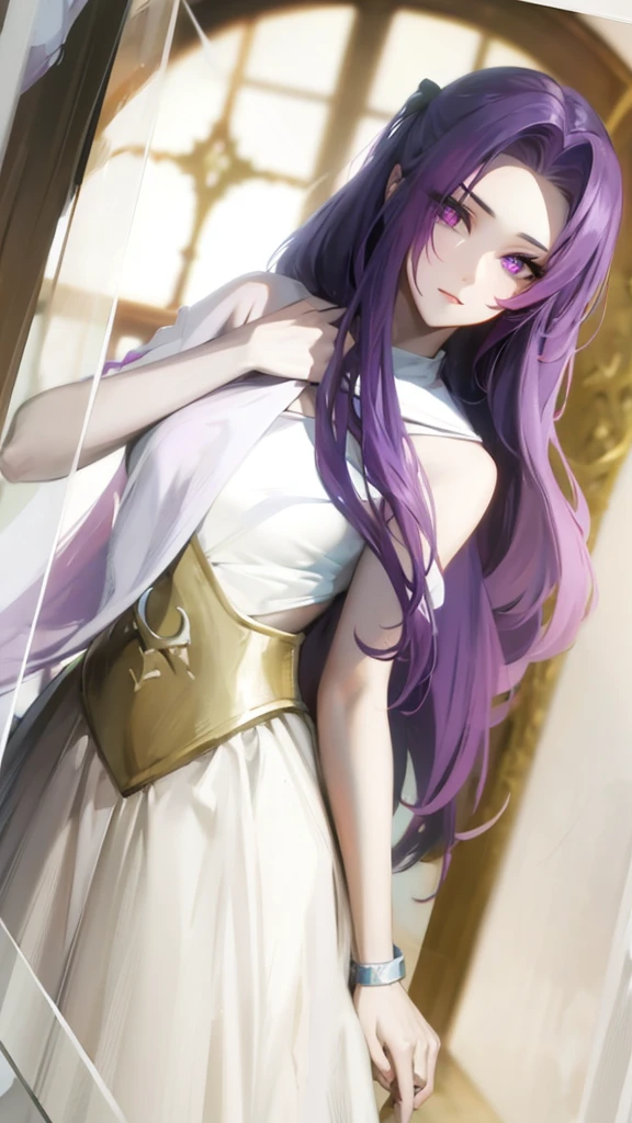 Purple hair, pink eyes