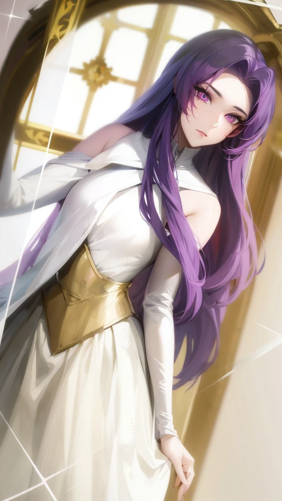 Purple hair, pink eyes