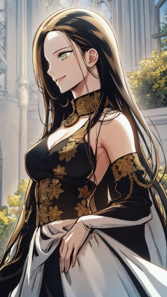 Masterpiece, (Best Quality), 1woman,1 girl ,beautiful woman, altairdb, wide, green eyes,   black fur,, White dress, collar, dress, jewelry, divine, ,SMILE, ,earrings , vibrant colors ,natural lighting  ,RTX,  perfect proportions, beautiful, (detailed face:1.2), escape, (Perfect eyes:1.1) ,(photorealistic:1.1), 8K uhd,  looking at a spectator, outdoor,  simple background, (full bodyesbian:1.2)