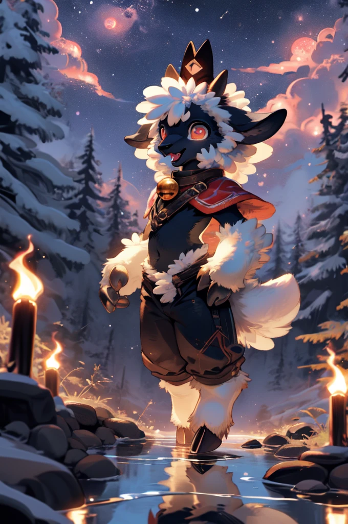 female anthro sheep, sheep girl, cute-fine-face, ultra cute face, cute, flat chest, small breasts,
glossy black skin, shiny white wool, glossy black fur,
((floating)), in the air, triumphant pose, ((reflective eyes)), expressive eyes, detailed big hands, 
red crown, golden bell collar, detailed red cape, (horizontal pupils), red eyes, glossy black horns, glossy wool,
(breast wool), furry crotch, leg wool, arm wool,
evil laugh, triumphant pose, open mouth, flirty, fangs, tongue,
low angle, depth of field, three-quarter view, 
uploaded on e621, by dagasi, by loimu, by hioshiru, by silverfox5213, by darkgem, (by carrot:0.4), 
fapuclaws, fapuhooves,
dark background, dark forest, midnight, cosmos,
detailed background, Ray tracing, concept art, highly detailed, ((masterpiece)), ((best quality)) cinematic composition, ultra realistic, (high detail:1.3), sharp focus,