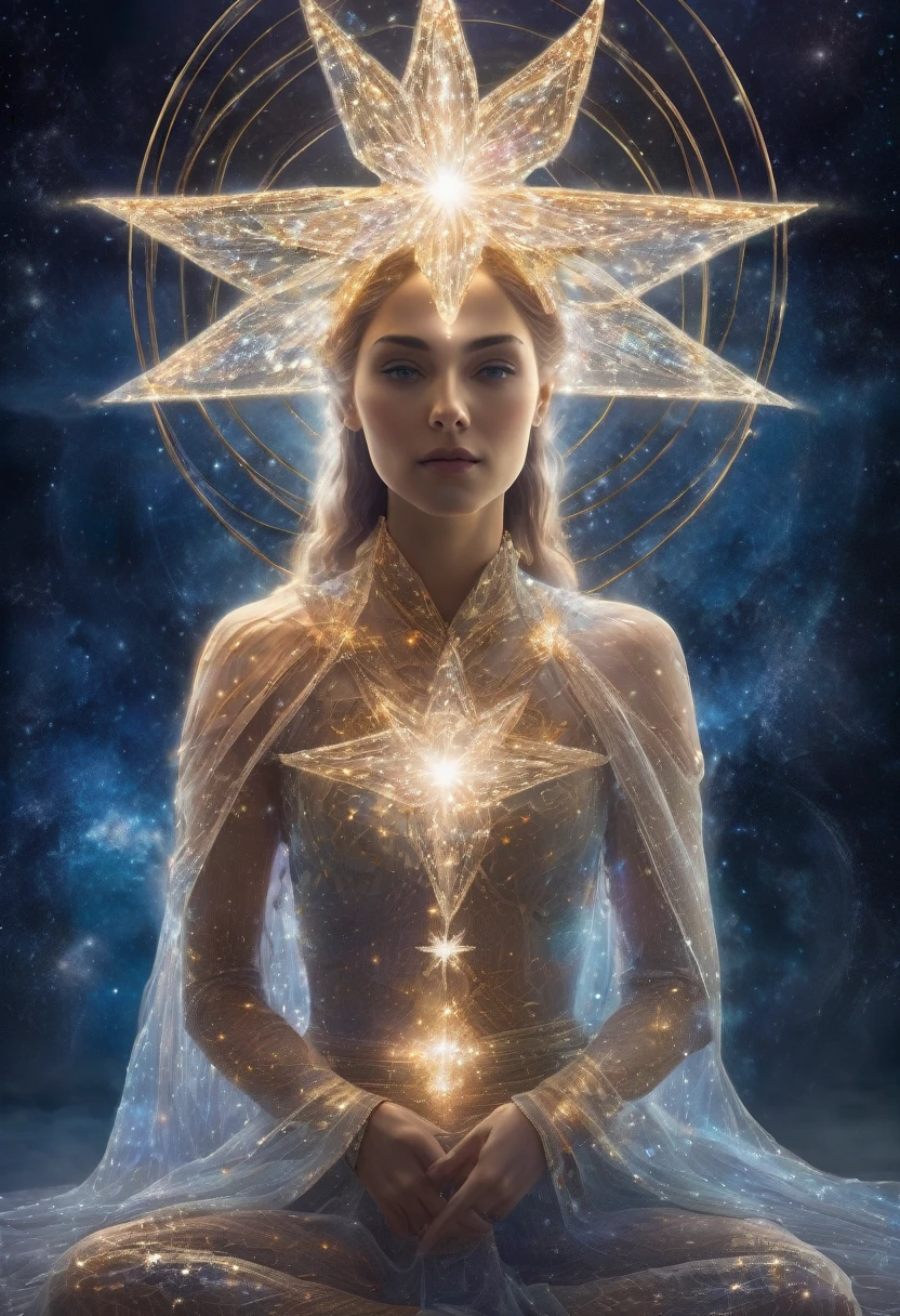 an astral Woman woven of transparent starlight, her skin is transparent star light, her body is astral light, transparent body