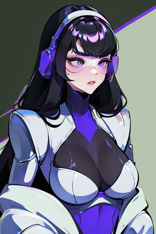 empty eyes,robotized woman ,big bust,Robot Joint ,Metal skin,Black bodysuit