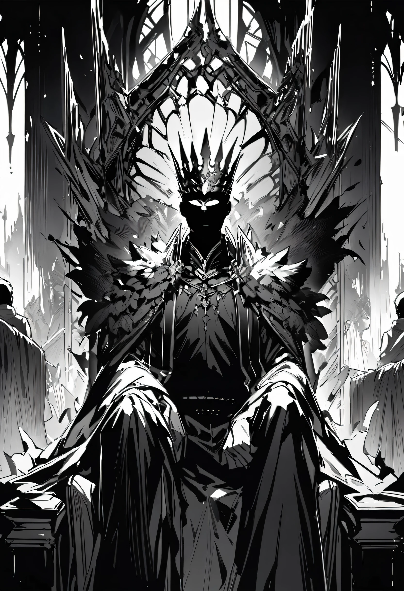 Faceless King in a throne, black and white art
