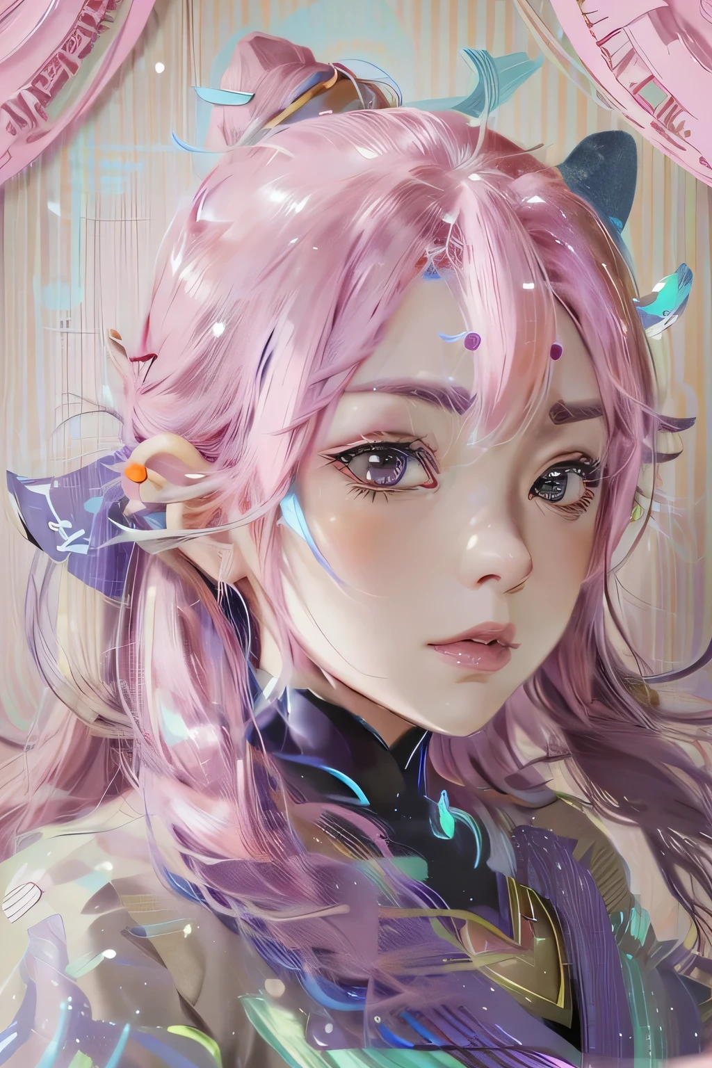 Pink Hair、Anime girl with a bow, Kawaii realistic portrait, guweiz, Portrait of a magical girl, Lovely characters, Lovely art style, Anime cute art style, Ma, Lovely portrait, Cute anime girl portrait, Portrait of a little person, Artwork in the style of Guweiz, Ink art anime 