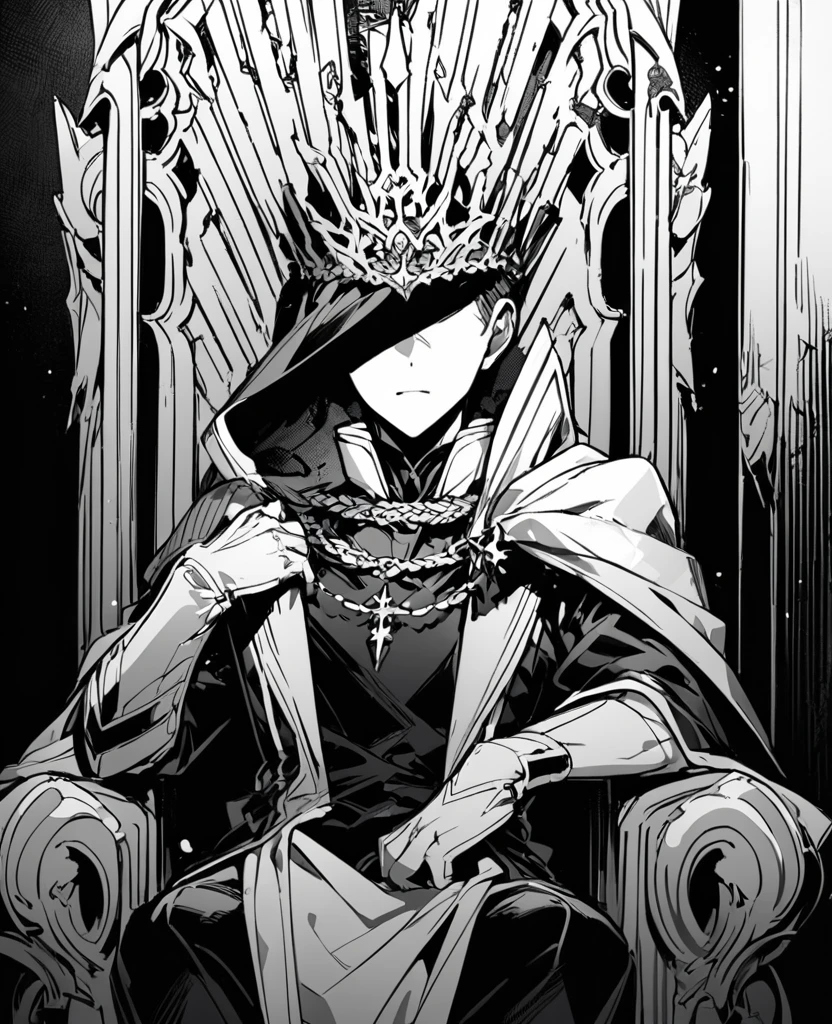 Faceless Prince in Throne, black and white drawing