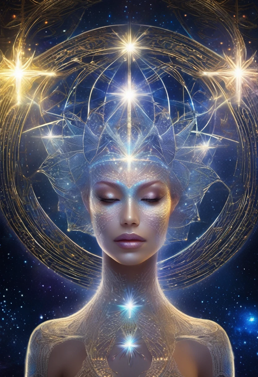 an astral Woman woven of transparent starlight, her skin is transparent star light, her body is astral light, transparent body